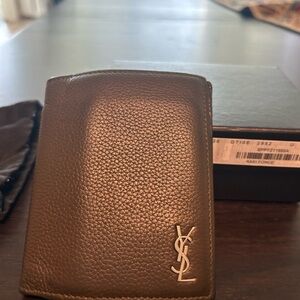 Yves Saint Laurent Brown Leather Card Wallet.